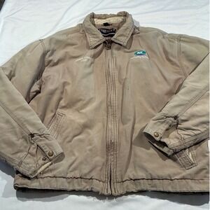 Vintage Time Out Mens Canvas work jacket tan Fleece Lined Monroe County Co-op